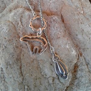Sterling silver Bear Fetish Lariat Necklace 20" length